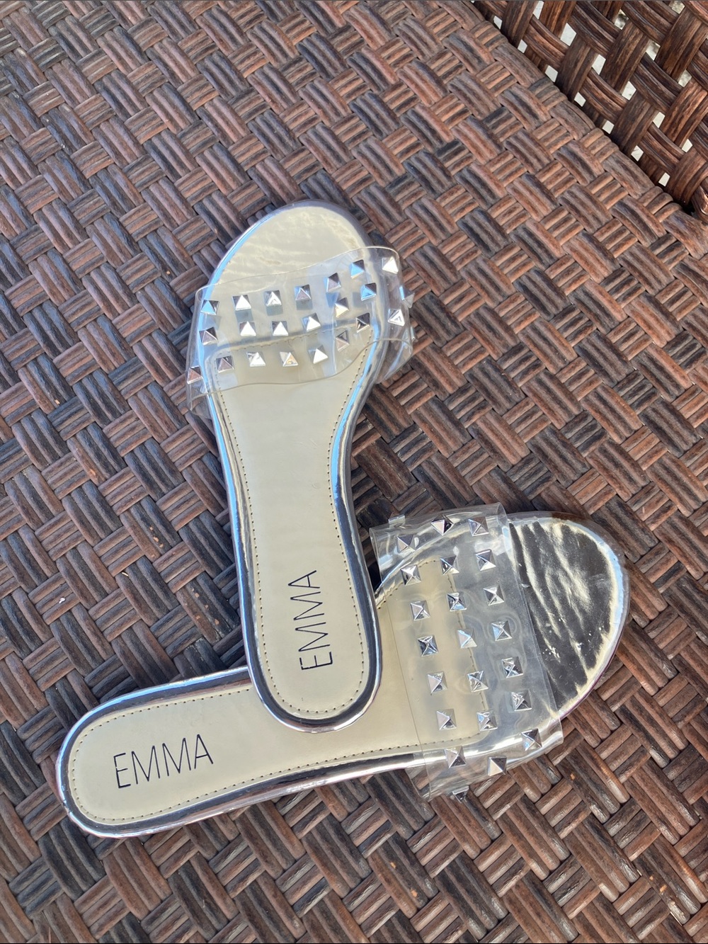 Emma Clear Studded Slide Sandals in Transparent